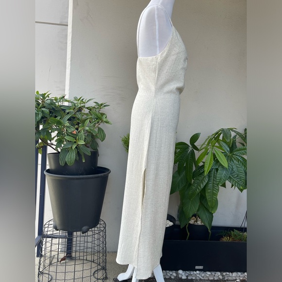 ☘️ Zara Textured Midi Slip Dress with Side Slit in Cream Beige, M - Picture 8 of 15